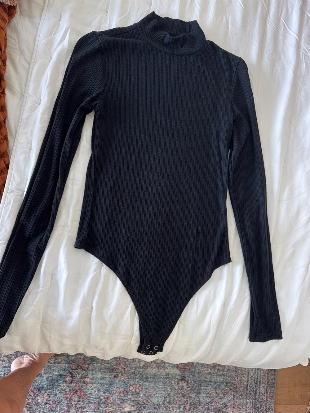 American Eagle Outfitters Black Ribbed Long-Sleeve Mock Neck Bodysuit